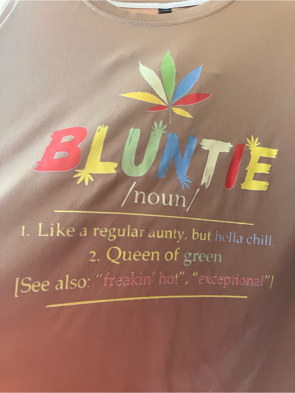 Stoner Aunt Graphic Tee - Brown with Multicolor Print